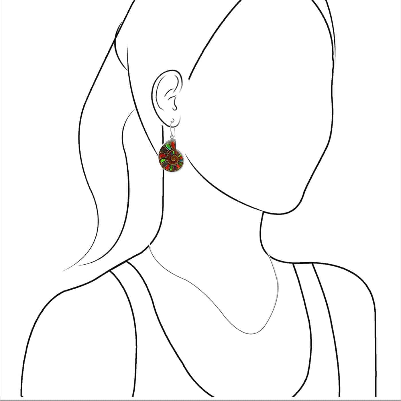Starborn Ammolite inlaid Ammonite Earrings in Sterling Silver