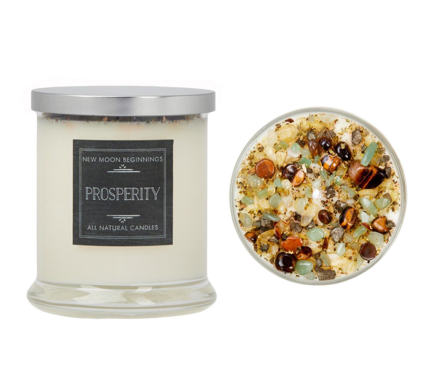 Prosperity Candle - Soy Candles - Herb & Crystal Candle: 7.75oz Round Glass
