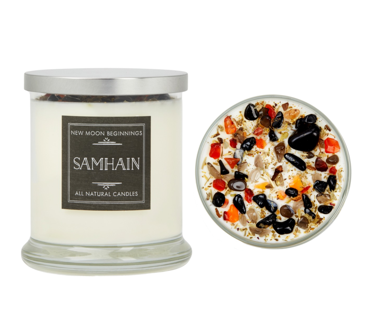 Samhain Candles - Crystal Candles - Fall & Halloween Candles: 7.75oz Round Glass
