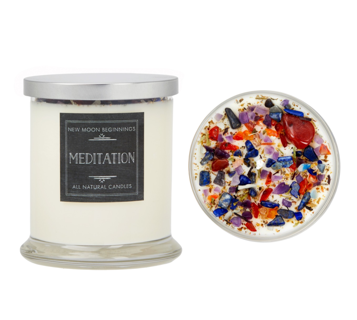 Meditation Candle - Herb, Flower, & Crystal Candles: 7.75oz Round Glass