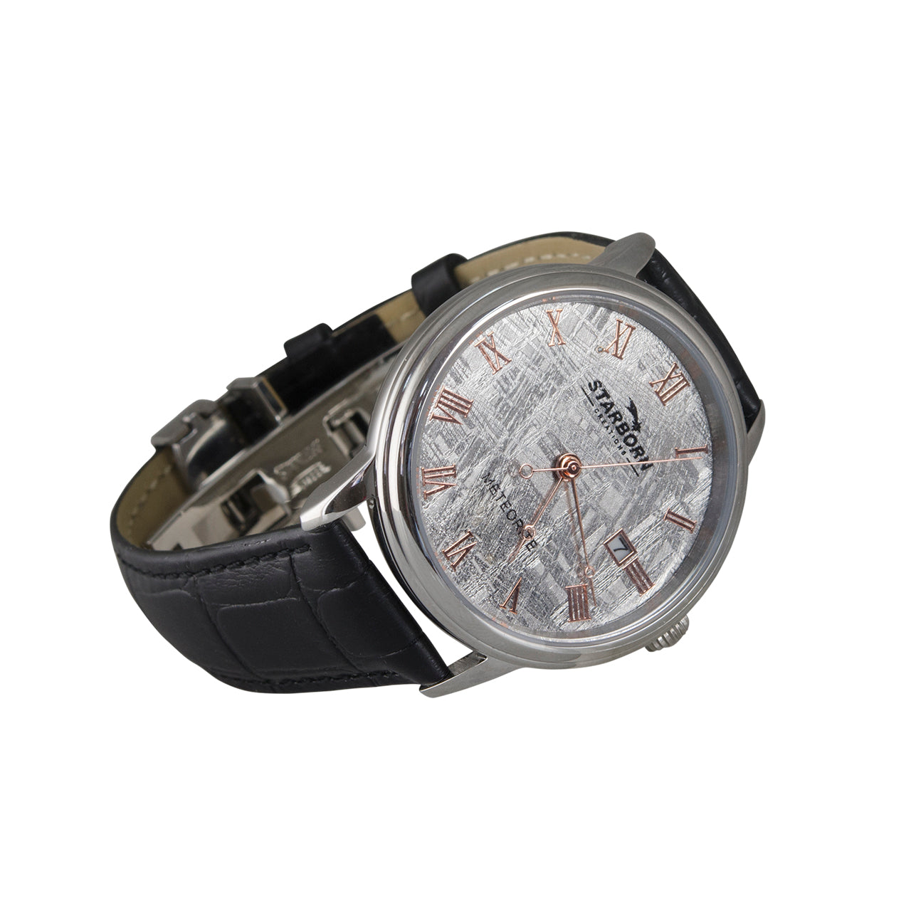 Starborn Muonionalusta Meteorite 40mm Automatic Watch with Black Leather Band