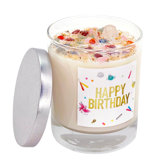 Happy Birthday Candle - Crystal Candles - Birthday Wish: 7.75oz Round Glass