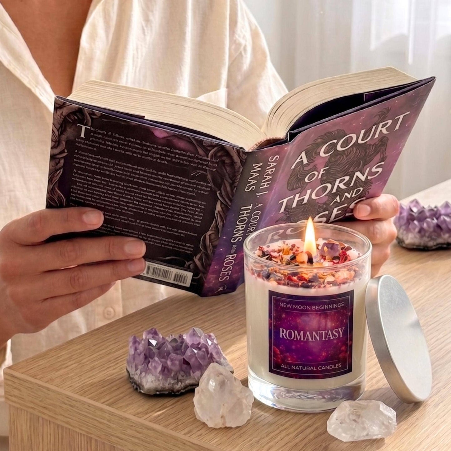 Romantasy Candle Soy Wax, Crystal Candle, Book Candle: 7.75 oz Glass Jar