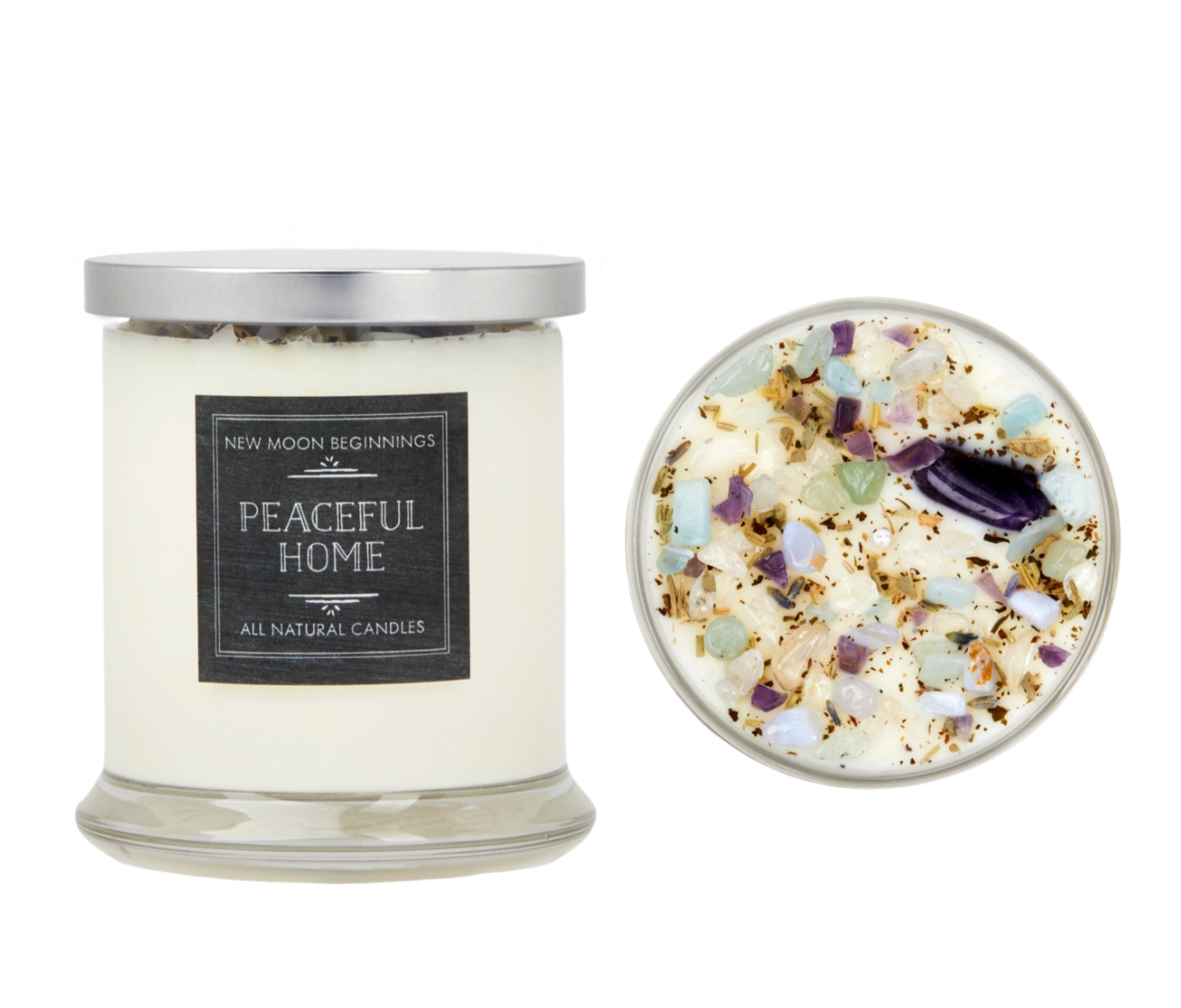 Peaceful Home Candle - Soy Candles - Herb & Crystal Candle: 7.75oz Glass Jar