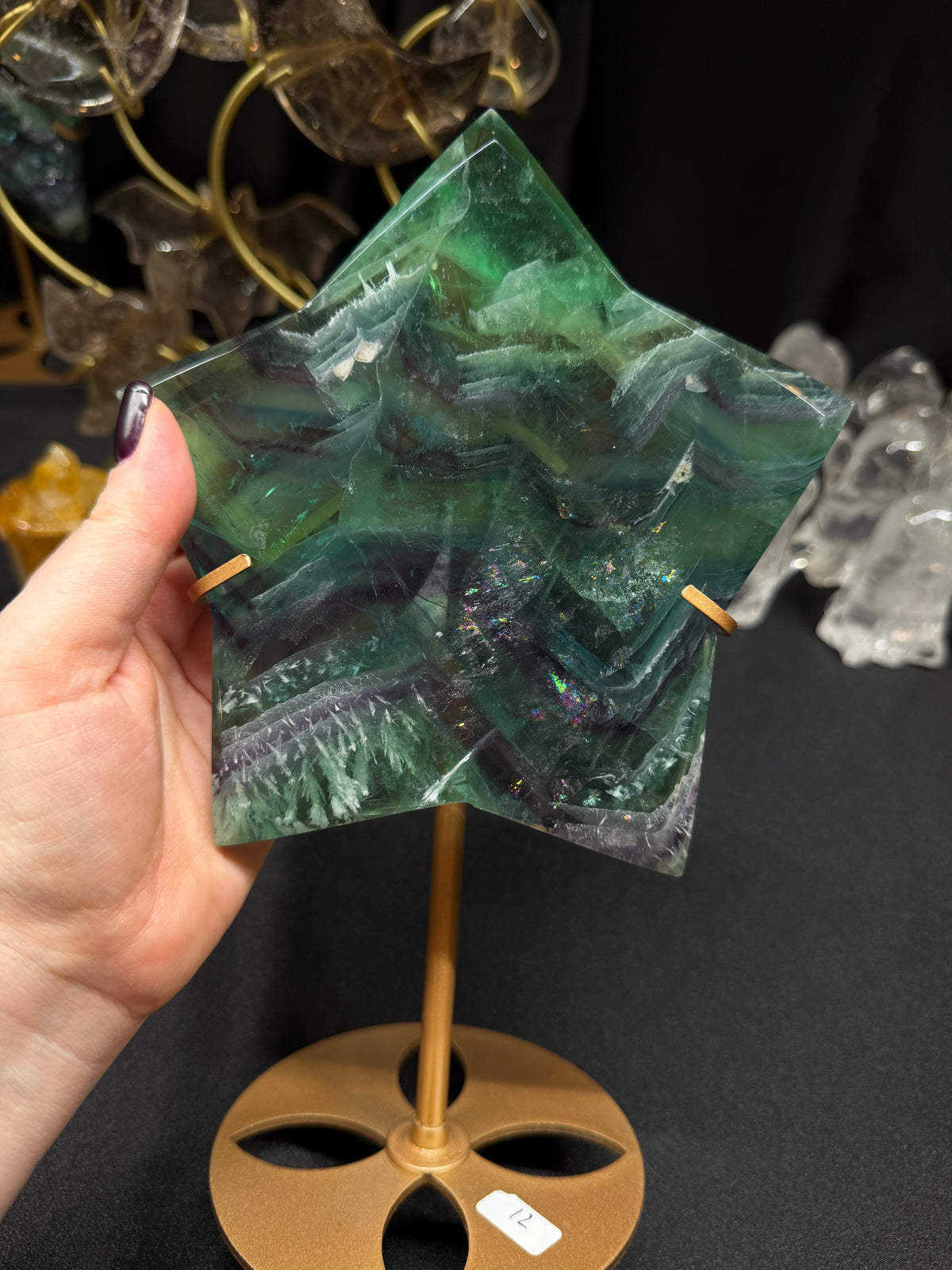 Fluorite Star with Rainbows and Feathering -Small Resin Repair