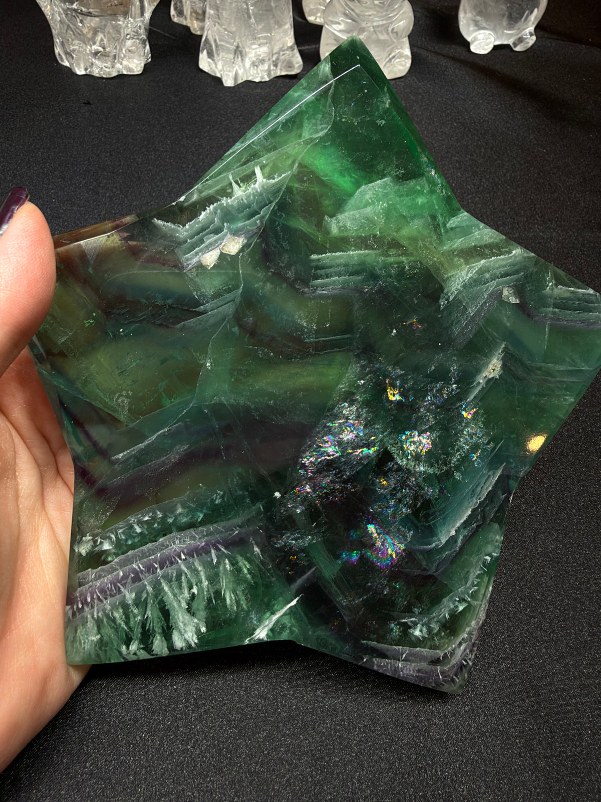 Fluorite Star with Rainbows and Feathering -Small Resin Repair