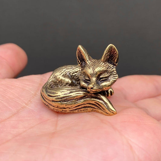 Brass Sleeping Fox Crafts Decoration Desktop Ornaments