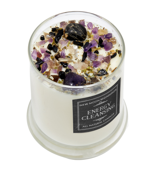 Energy Cleansing Candle - Crystal Candles - Soy Wax: 7.75oz Glass Jar