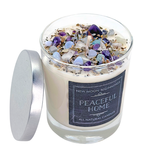 Peaceful Home Candle - Soy Candles - Herb & Crystal Candle: 7.75oz Glass Jar