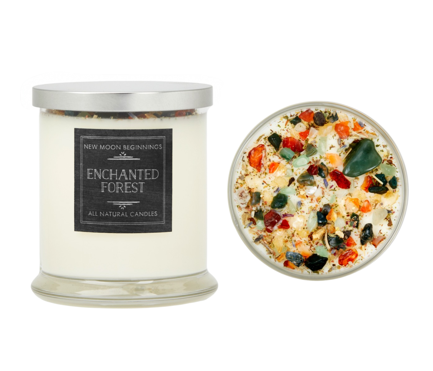Enchanted Forest Candle - Herb, Flower, & Crystal Candles: 12oz Glass Jar