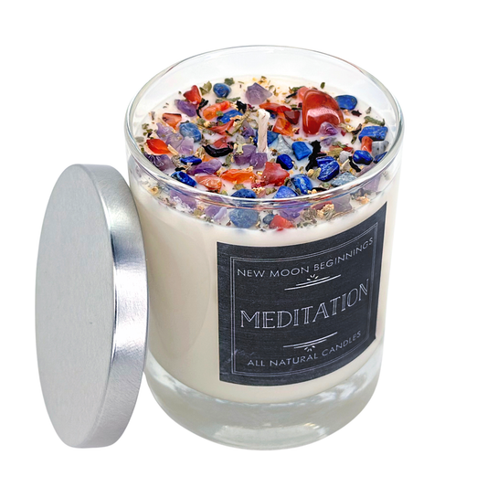 Meditation Candle - Herb, Flower, & Crystal Candles: 7.75oz Round Glass