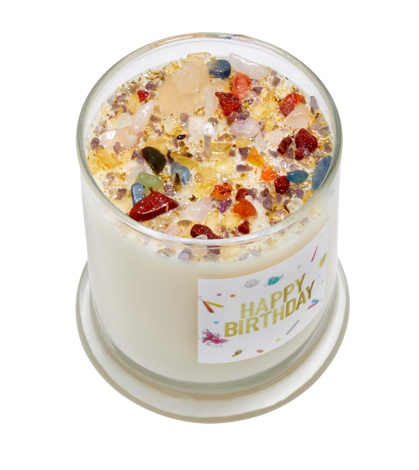 Happy Birthday Candle - Crystal Candles - Birthday Wish: 7.75oz Round Glass
