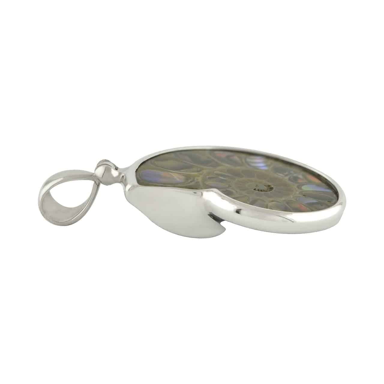 Starborn Ammonite with Abalone Shell Inlay Pendant in Sterling Silver - Small