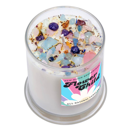 Flower Child Candle - Natural Crystal Candles - Soy Wax: 7.75oz Glass Jar