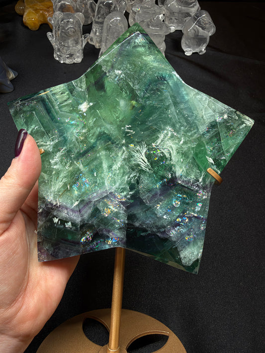 Fluorite Star with Rainbows and Feathering