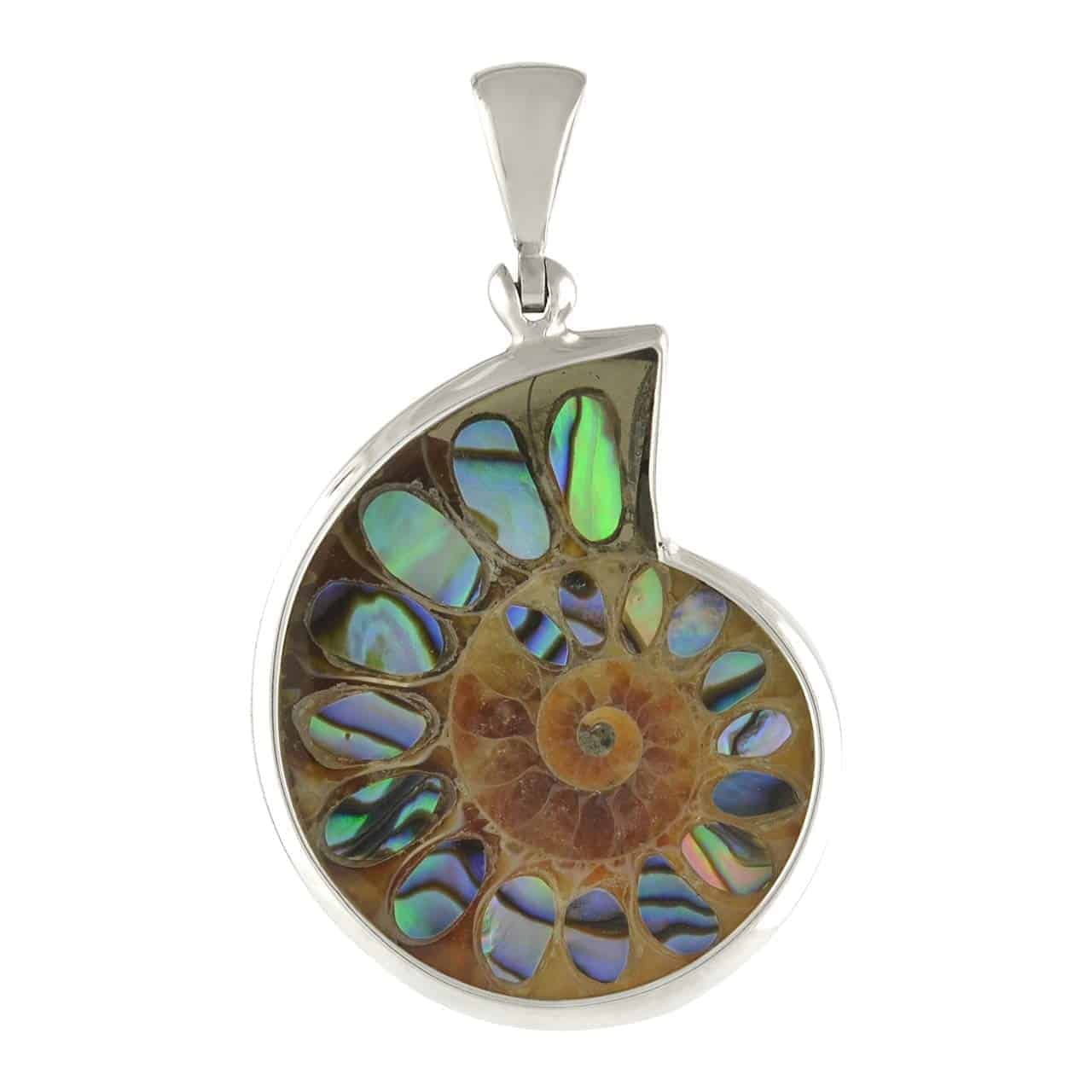 Starborn Ammonite with Abalone Shell Inlay Pendant in Sterling Silver - Small