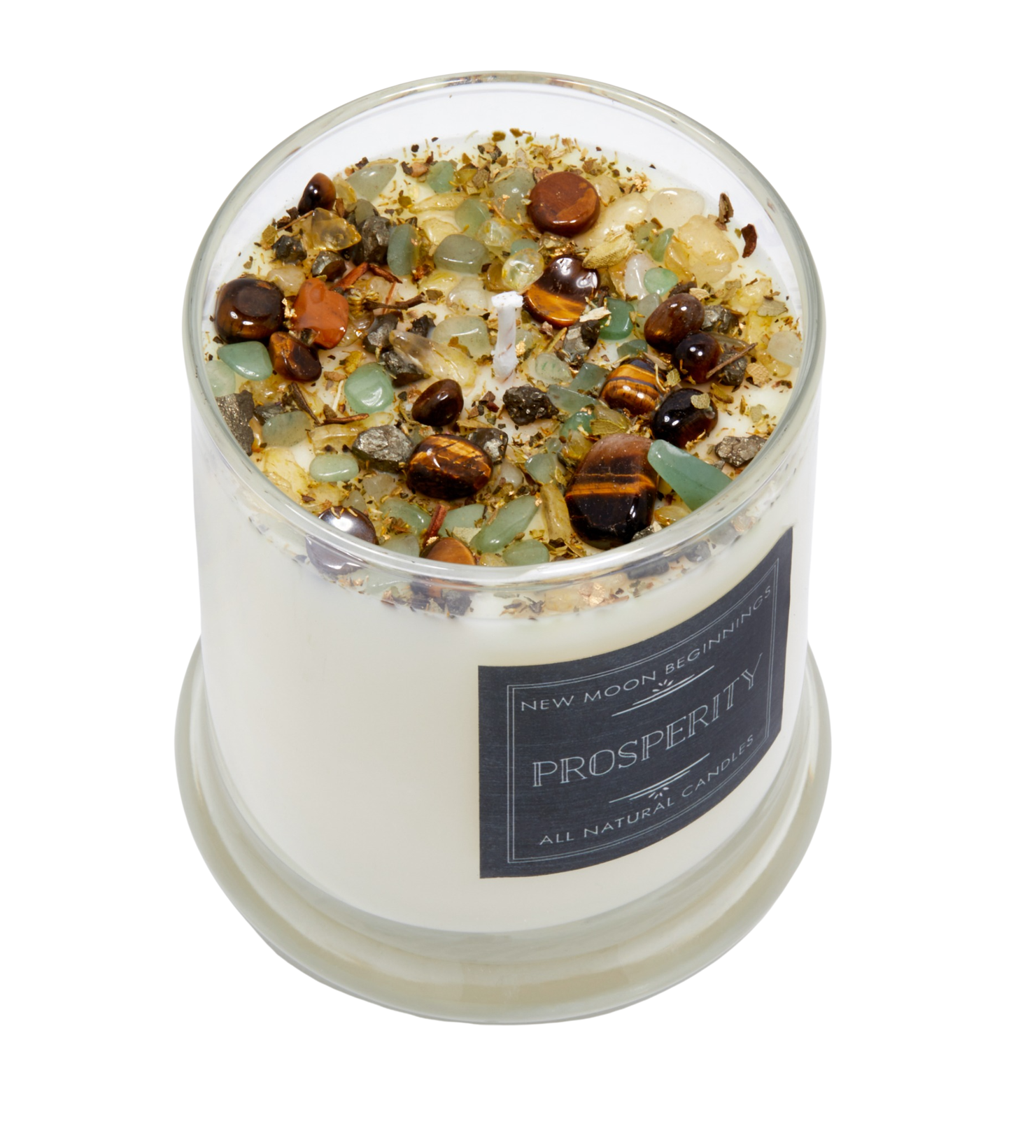 Prosperity Candle - Soy Candles - Herb & Crystal Candle: 7.75oz Round Glass