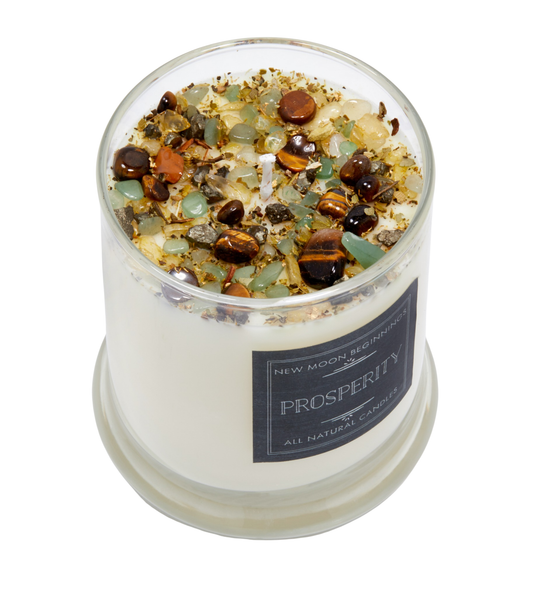 Prosperity Candle - Soy Candles - Herb & Crystal Candle: 7.75oz Round Glass