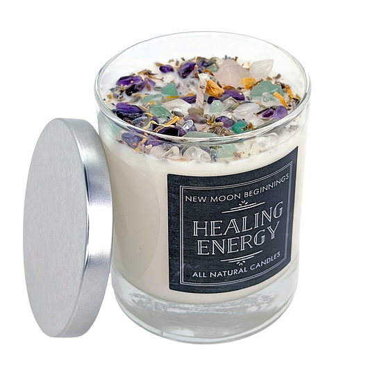 Healing Energy Candle - Herb, Flower, & Crystal Candles: 7.75 oz Glass Jar
