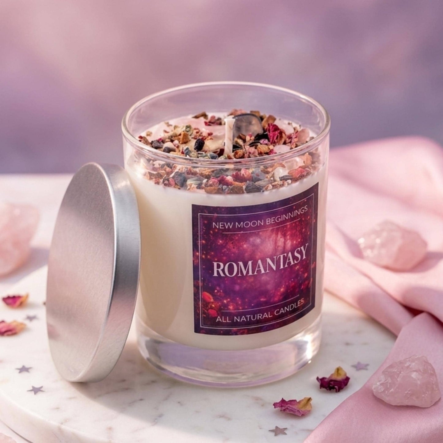 Romantasy Candle Soy Wax, Crystal Candle, Book Candle: 7.75 oz Glass Jar