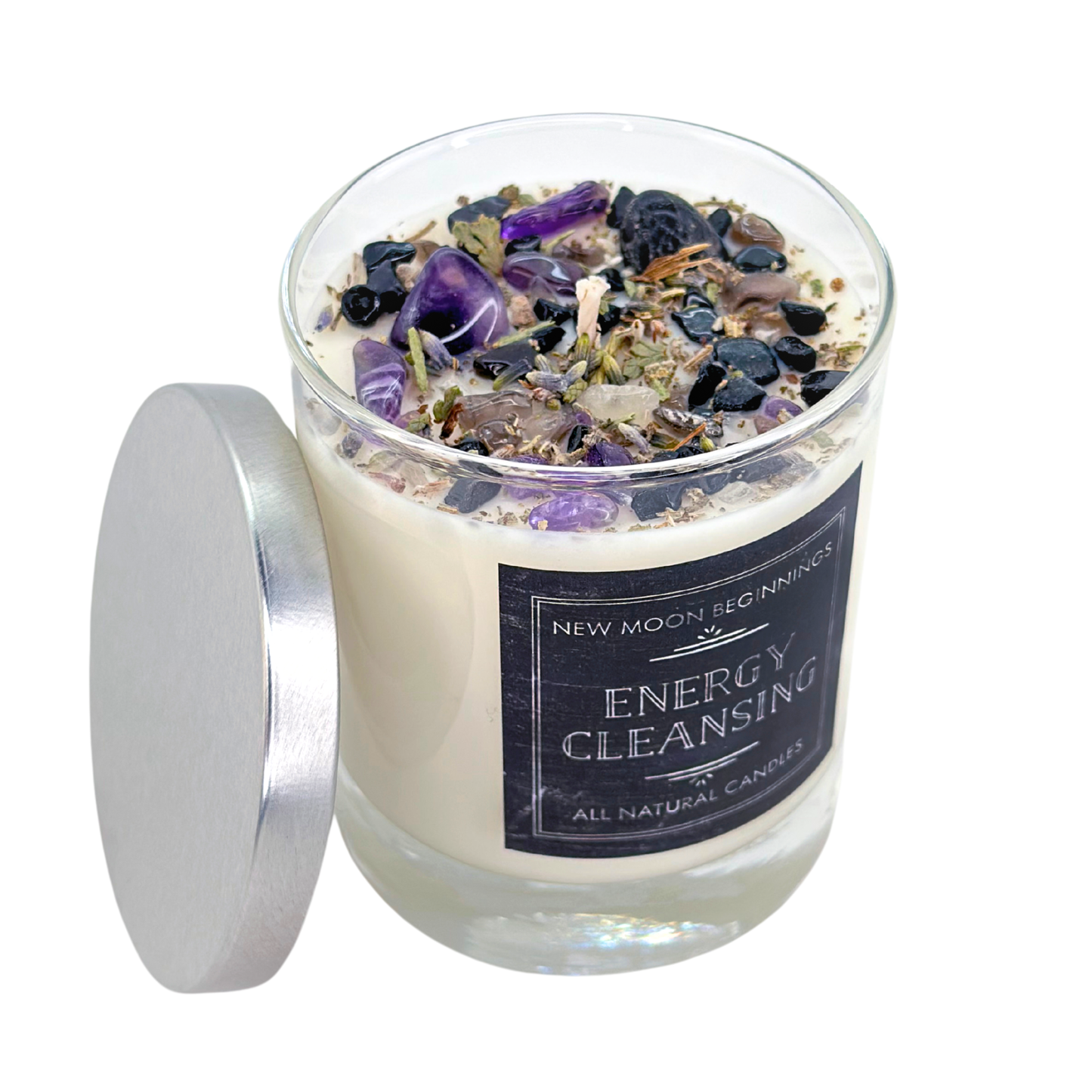 Energy Cleansing Candle - Crystal Candles - Soy Wax: 7.75oz Glass Jar
