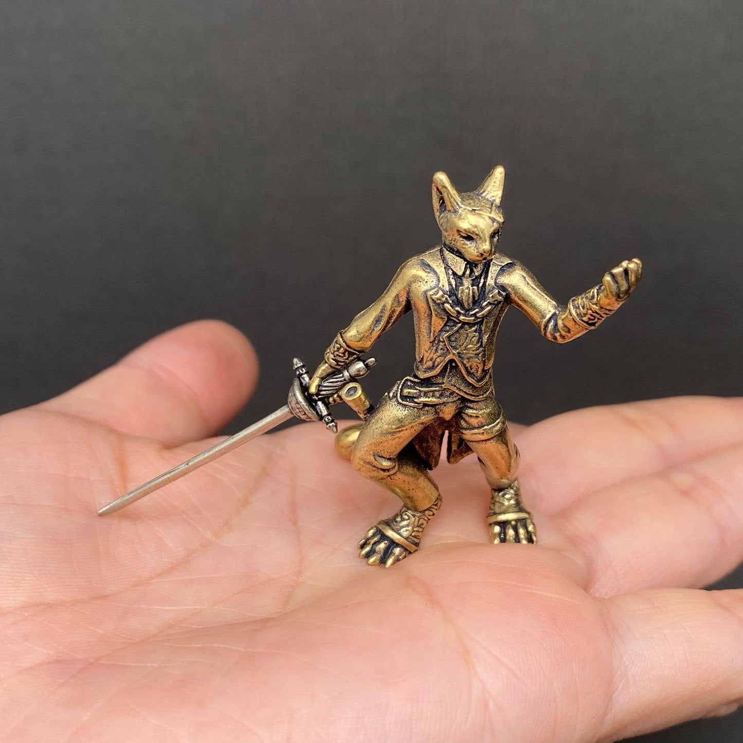 Brass Cat Swordsman Crafts Decoration Desktop Ornaments