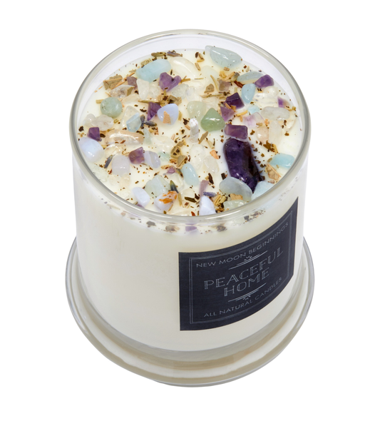 Peaceful Home Candle - Soy Candles - Herb & Crystal Candle: 7.75oz Glass Jar