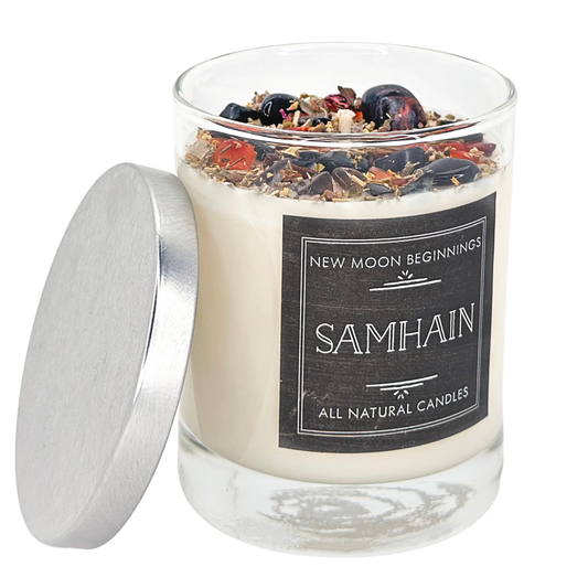 Samhain Candles - Crystal Candles - Fall & Halloween Candles: 7.75oz Round Glass