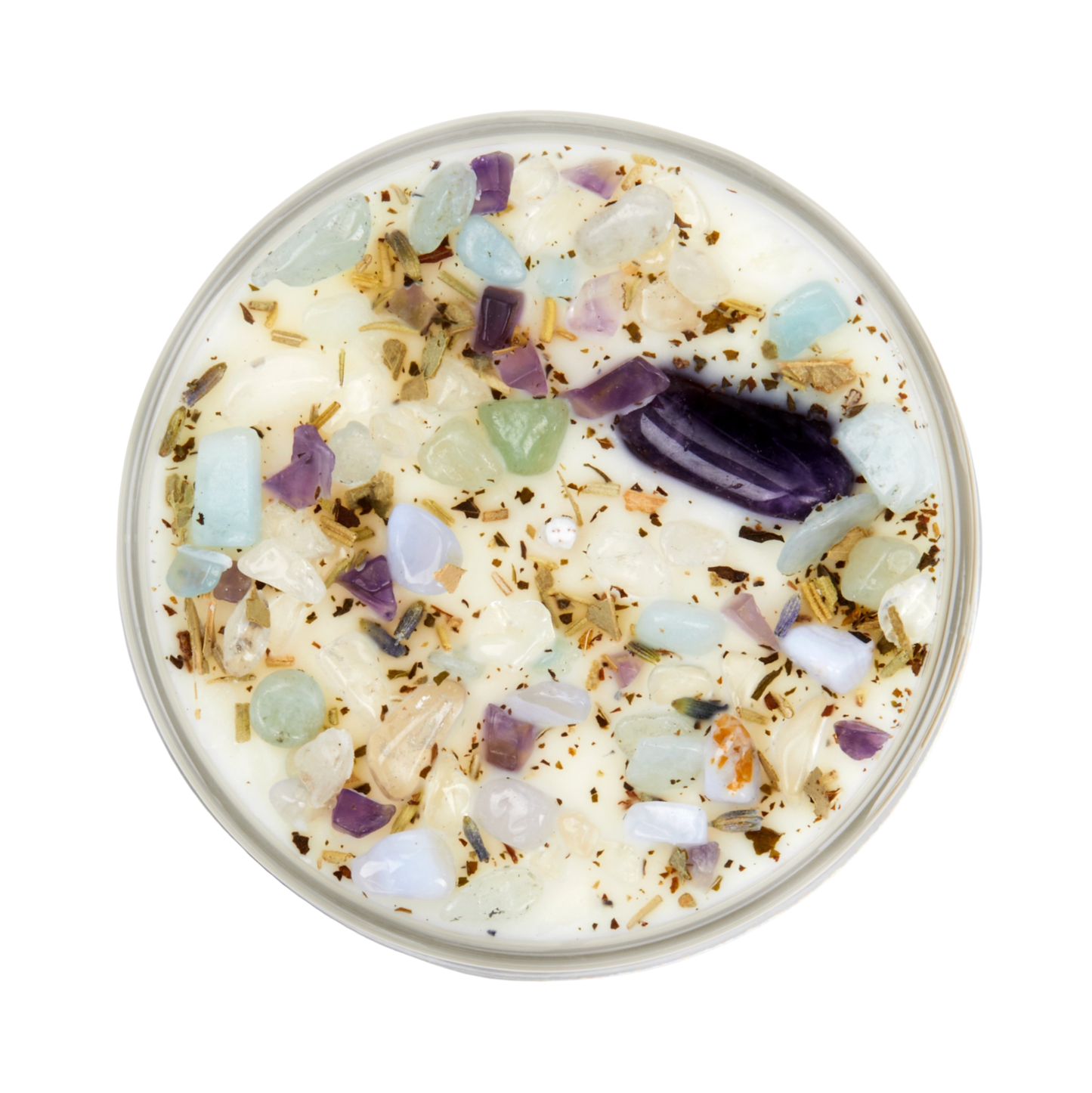 Peaceful Home Candle - Soy Candles - Herb & Crystal Candle: 7.75oz Glass Jar