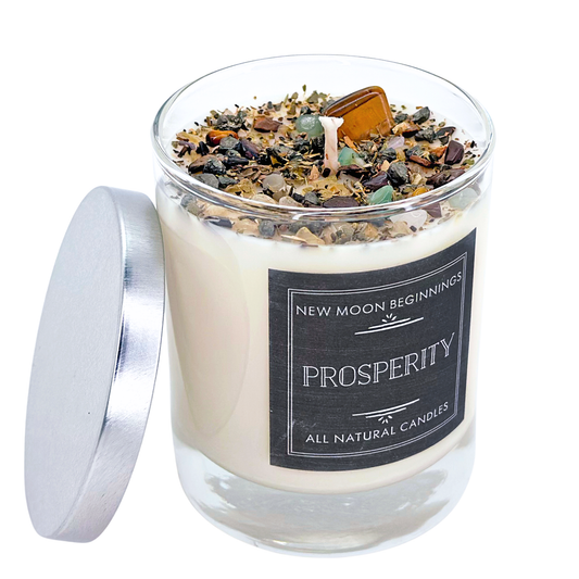 Prosperity Candle - Soy Candles - Herb & Crystal Candle: 7.75oz Round Glass