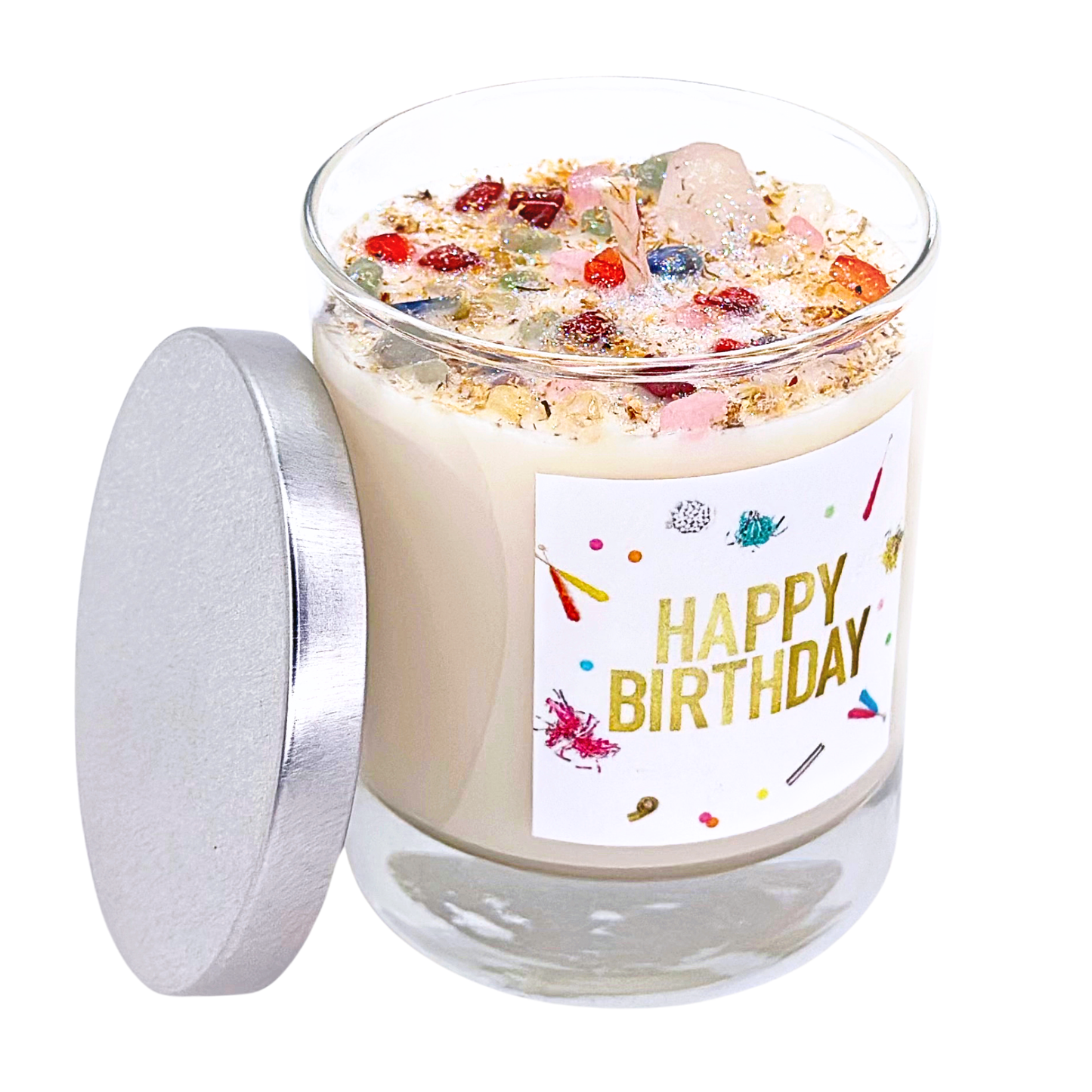 Happy Birthday Candle - Crystal Candles - Birthday Wish: 7.75oz Round Glass