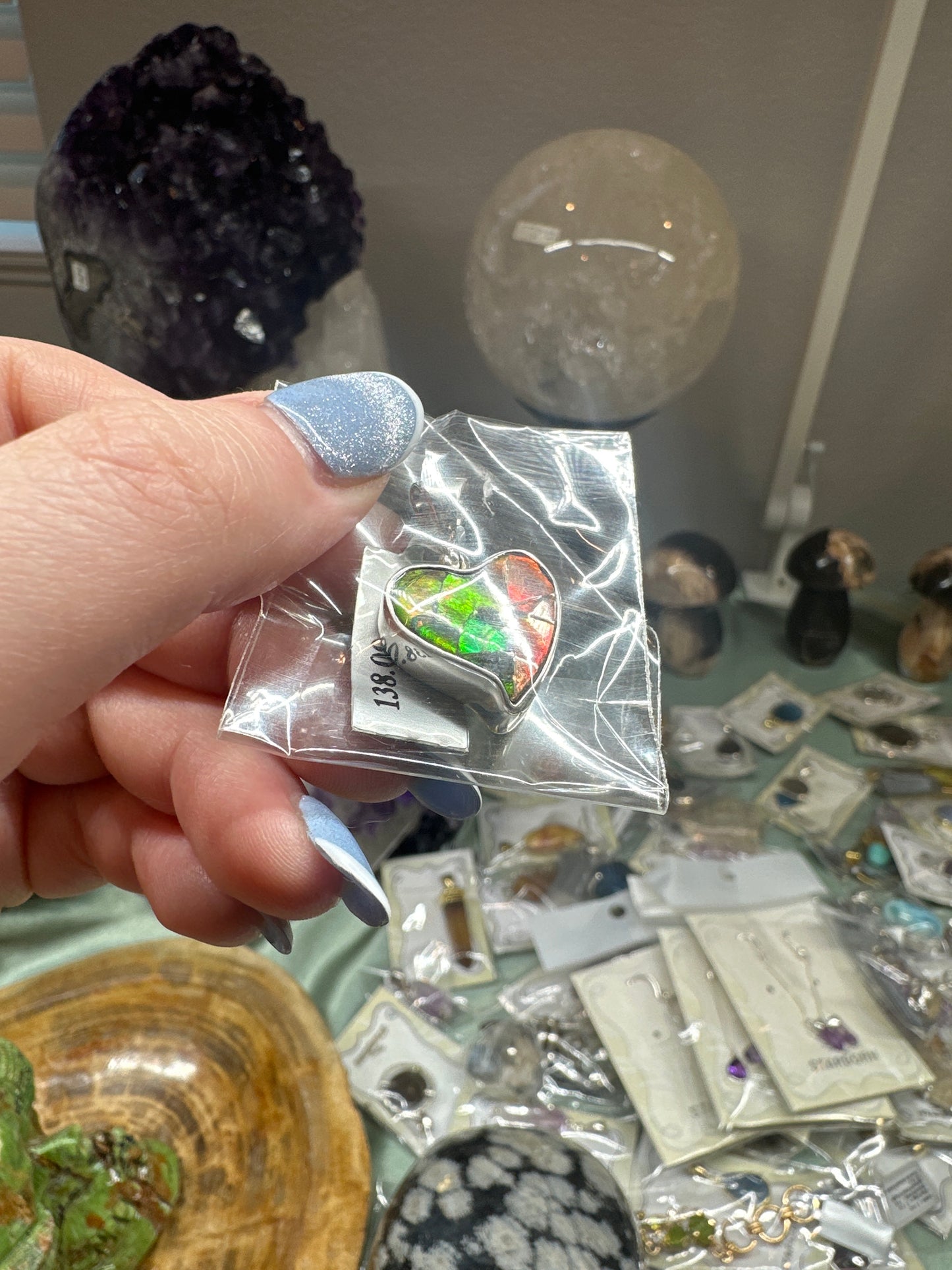 Ammonite Heart on Silver pendant