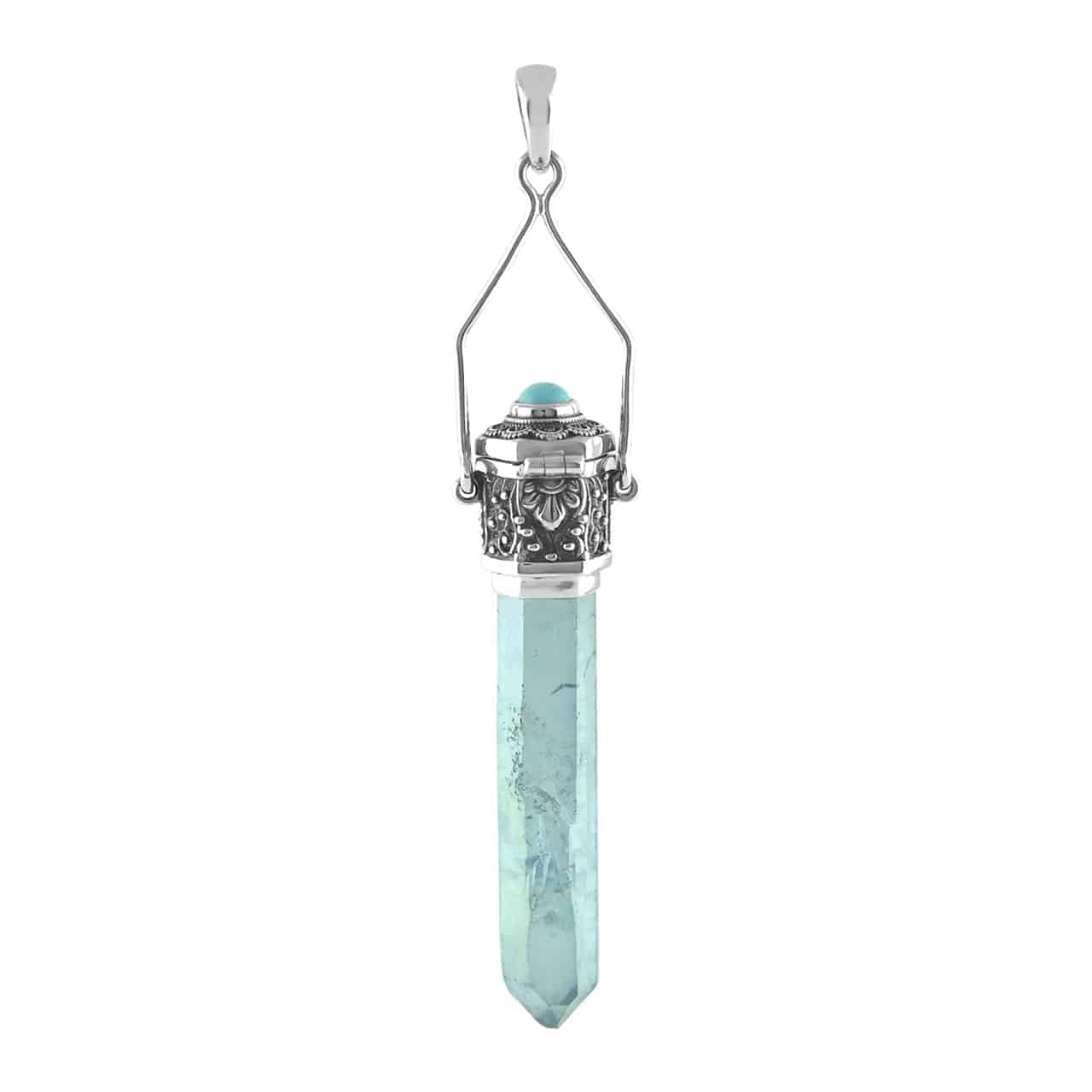 Starborn Aqua Aura Crystal Pill Box Pendant in Sterling Silver