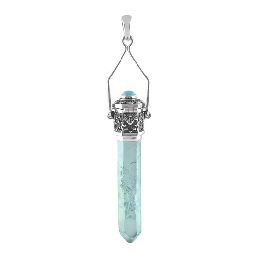 Starborn Aqua Aura Crystal Pill Box Pendant in Sterling Silver