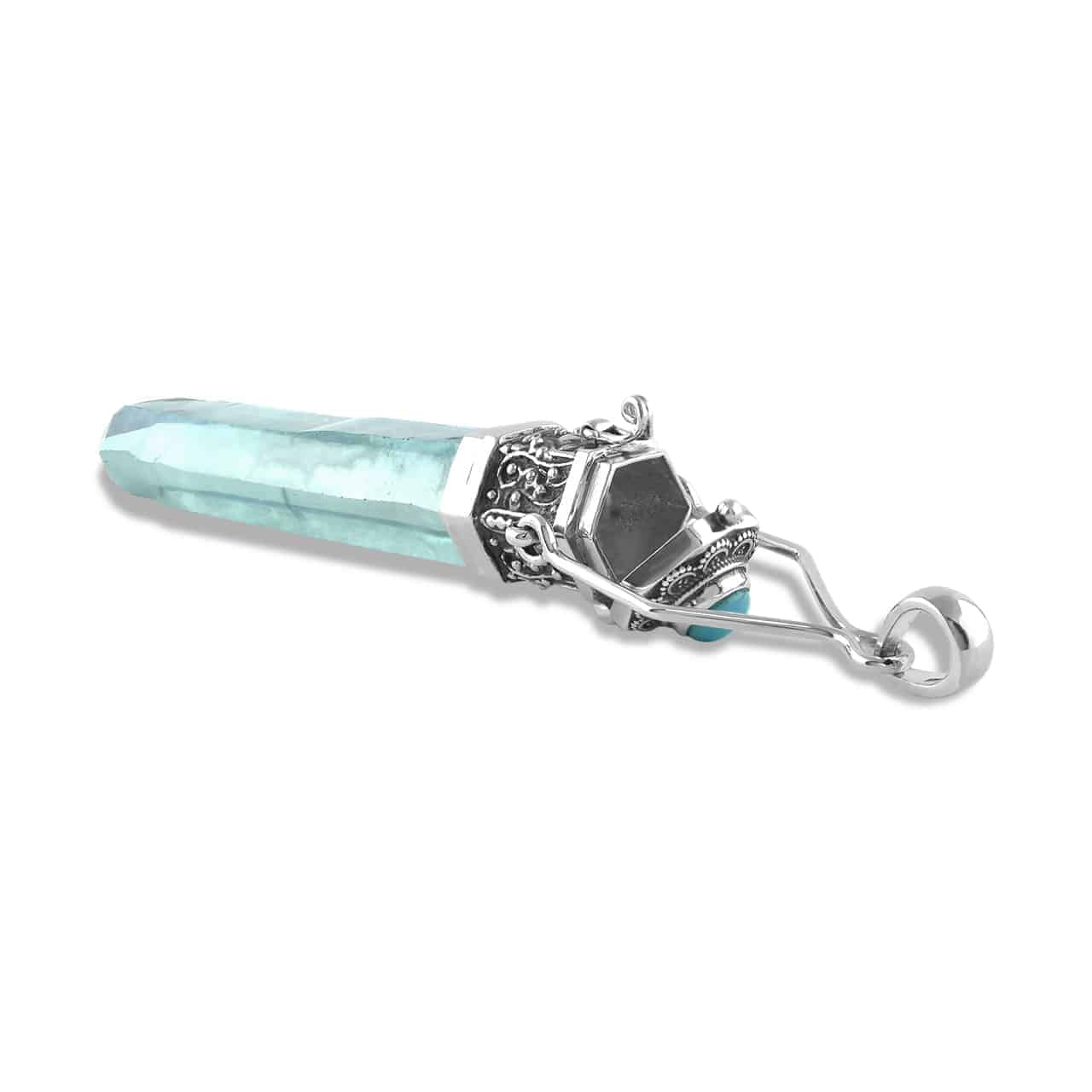 Starborn Aqua Aura Crystal Pill Box Pendant in Sterling Silver
