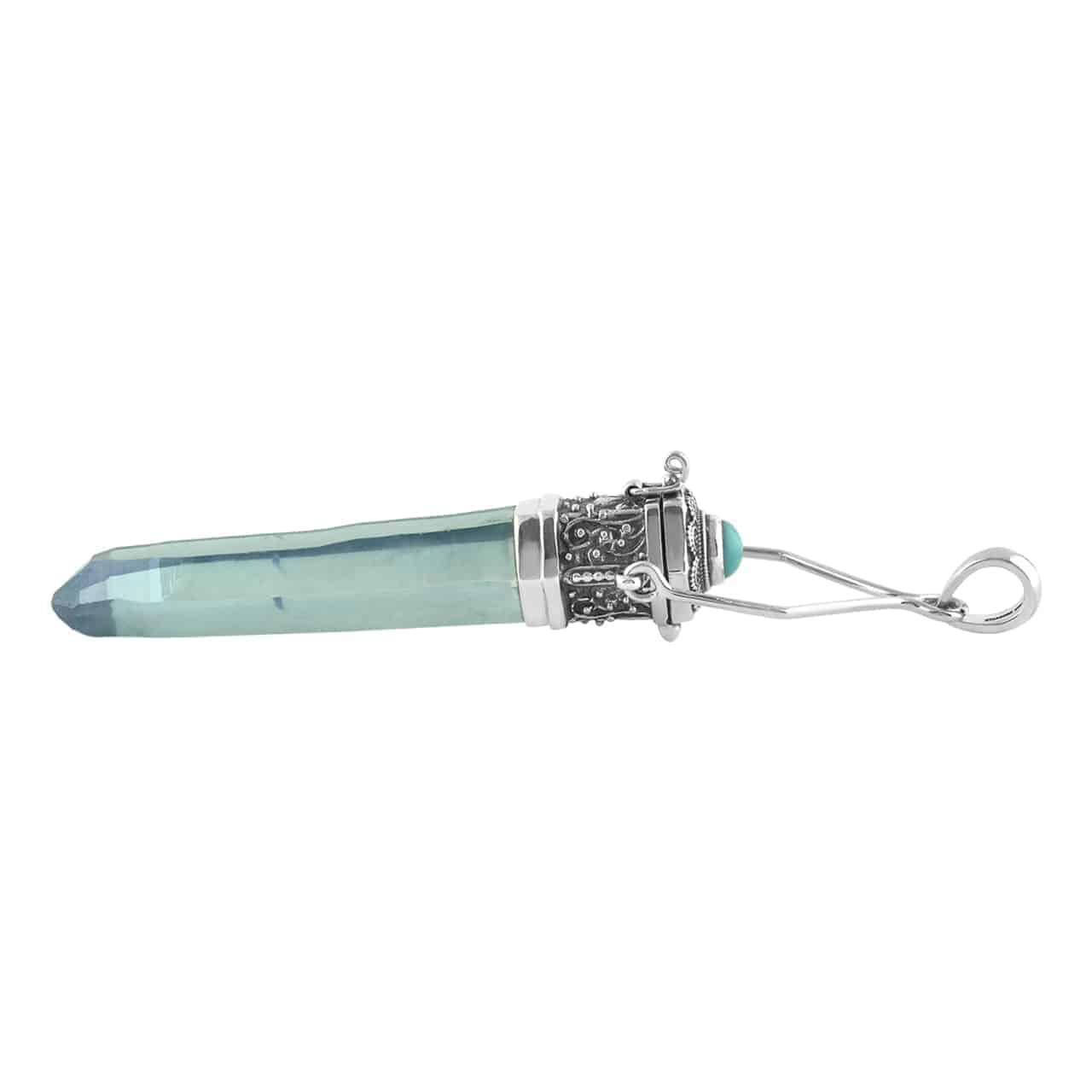 Starborn Aqua Aura Crystal Pill Box Pendant in Sterling Silver