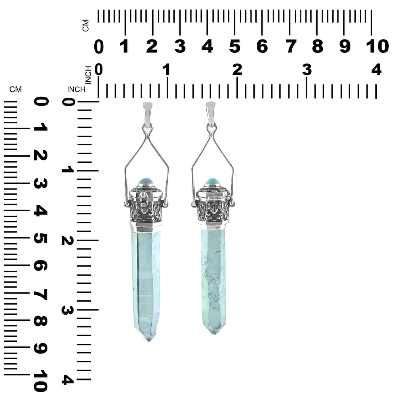 Starborn Aqua Aura Crystal Pill Box Pendant in Sterling Silver