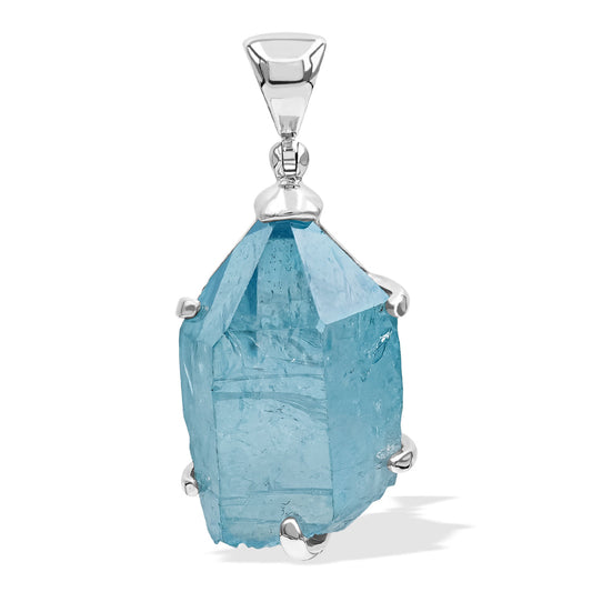 Starborn Aqua Aura Quartz Crystal Prong Set Pendant in Sterling Silver