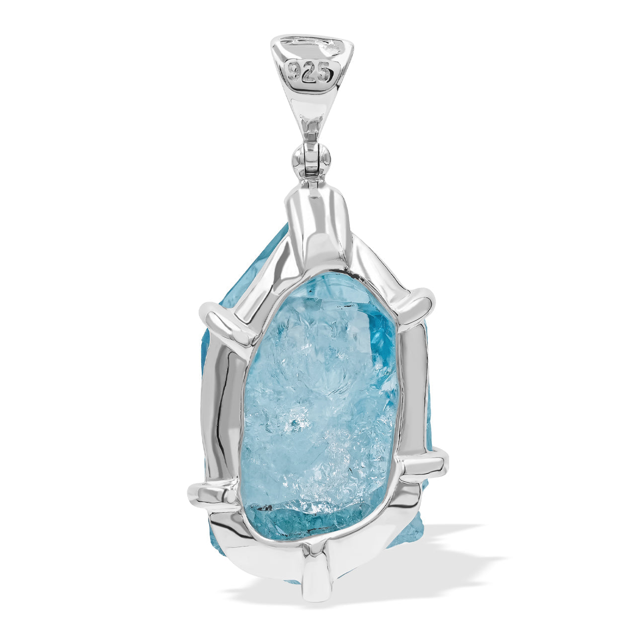 Starborn Aqua Aura Quartz Crystal Prong Set Pendant in Sterling Silver