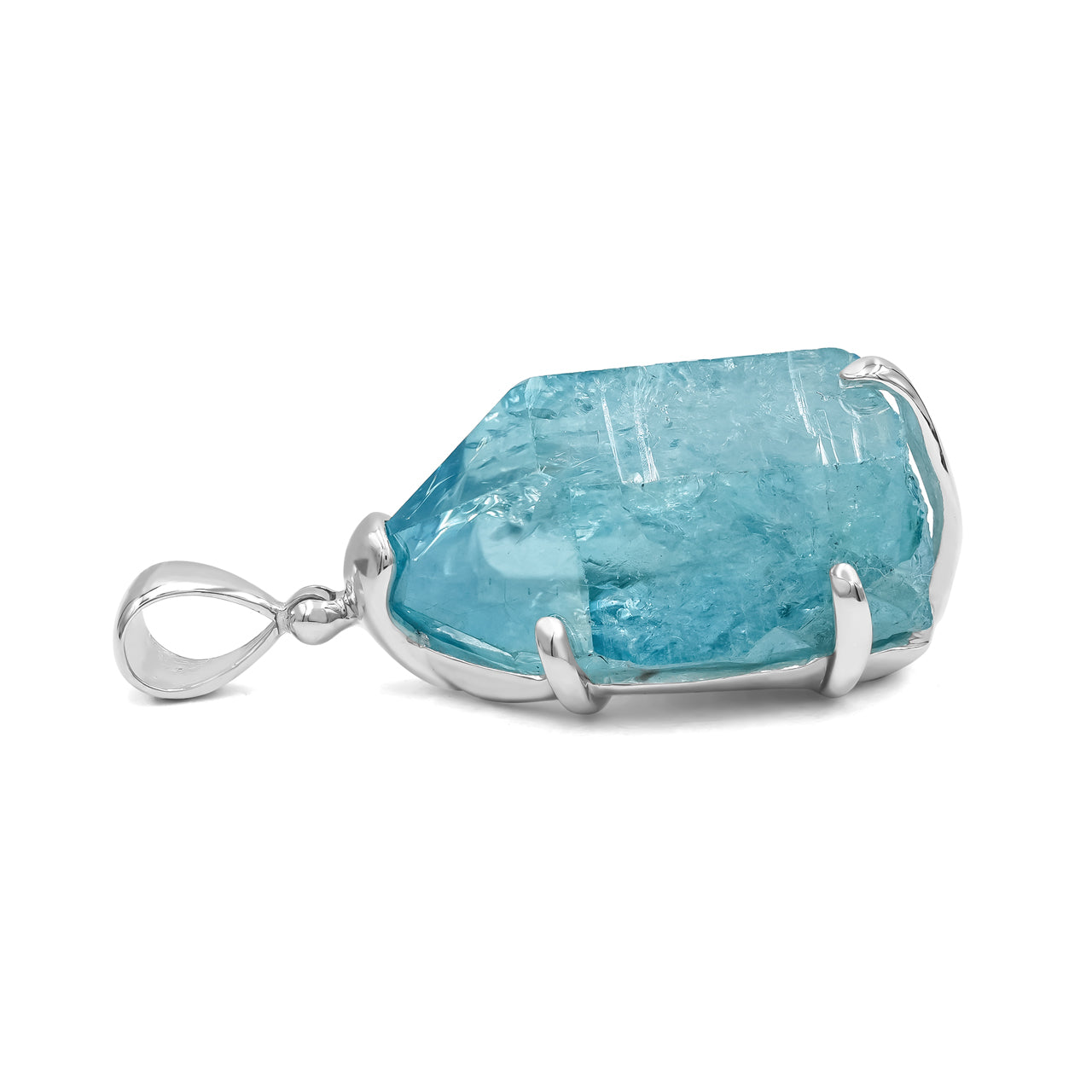 Starborn Aqua Aura Quartz Crystal Prong Set Pendant in Sterling Silver