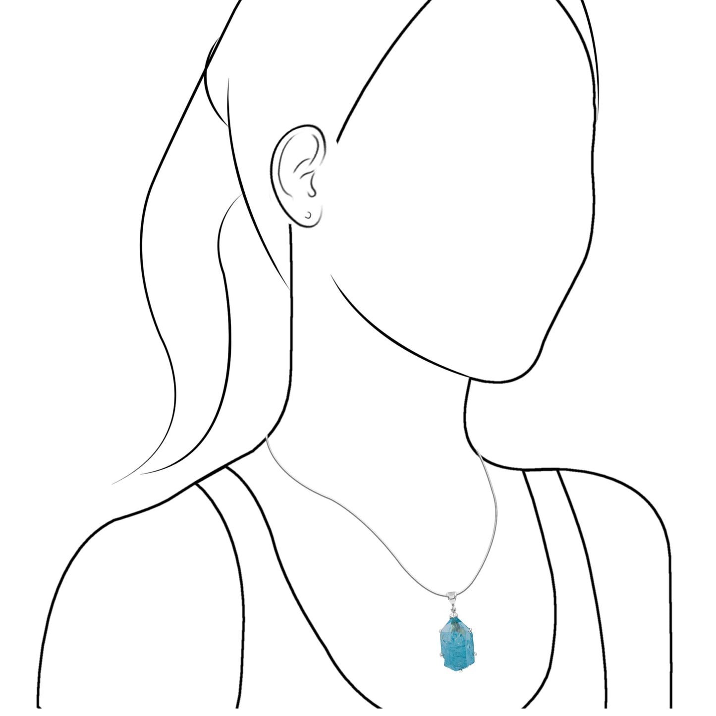 Starborn Aqua Aura Quartz Crystal Prong Set Pendant in Sterling Silver