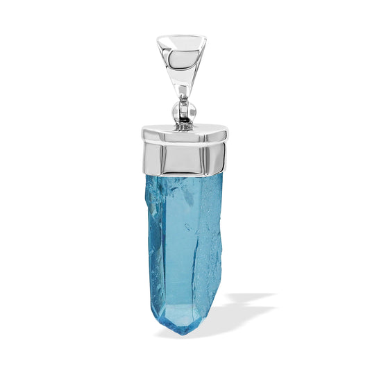 Starborn Aqua Aura Quartz Crystal Cap Set Pendant in Sterling Silver