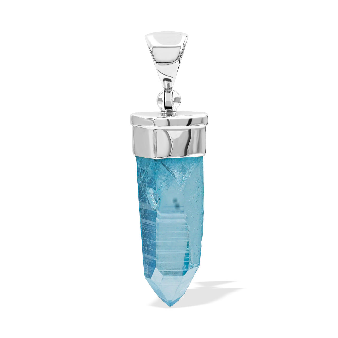 Starborn Aqua Aura Quartz Crystal Cap Set Pendant in Sterling Silver