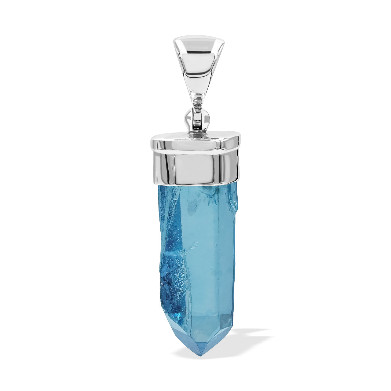 Starborn Aqua Aura Quartz Crystal Cap Set Pendant in Sterling Silver