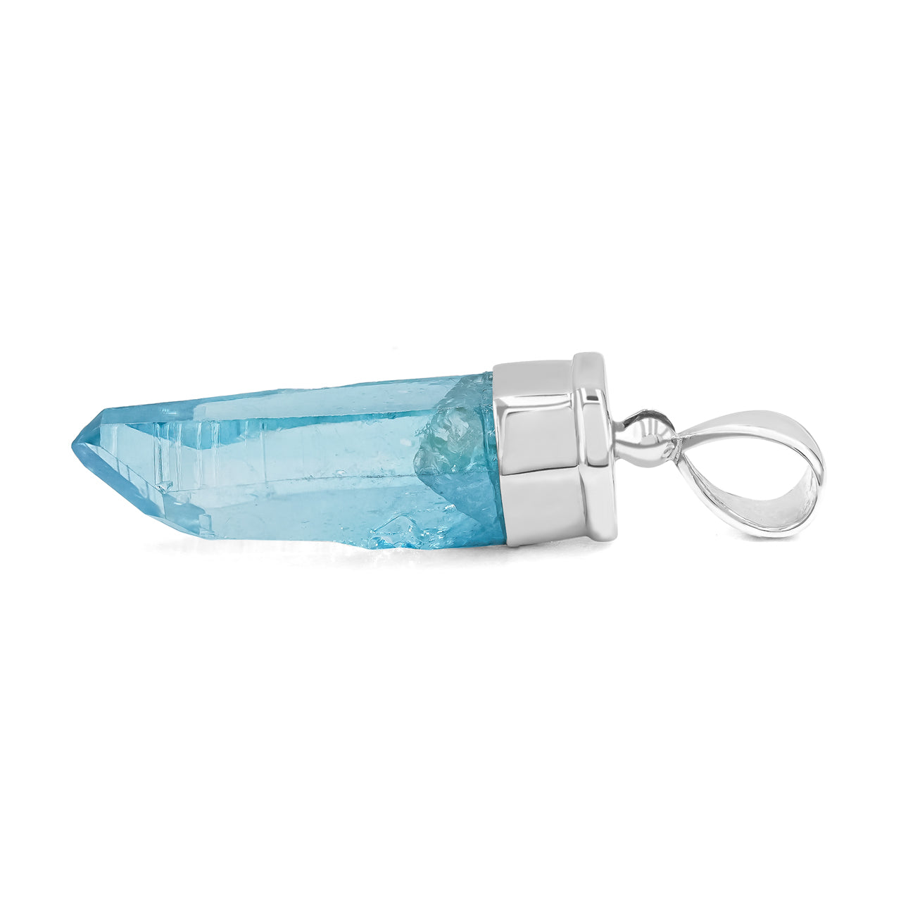 Starborn Aqua Aura Quartz Crystal Cap Set Pendant in Sterling Silver