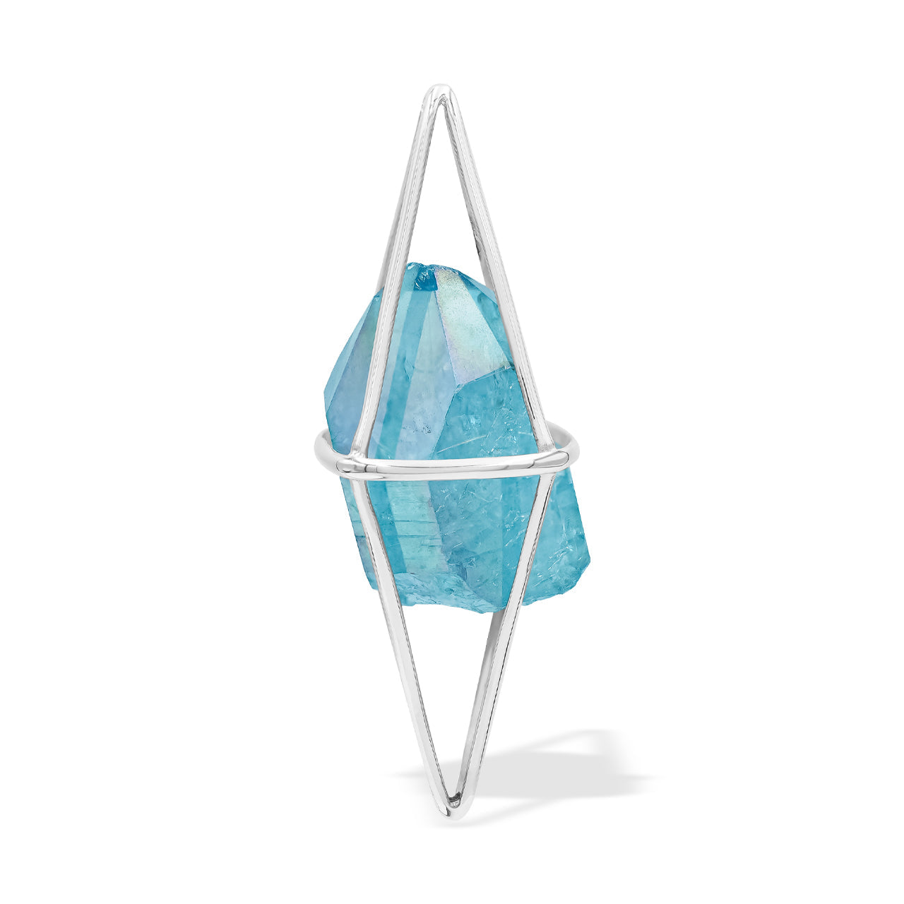 Starborn Aqua Aura Quartz Crystal Flame Cage Pendant in Sterling Silver