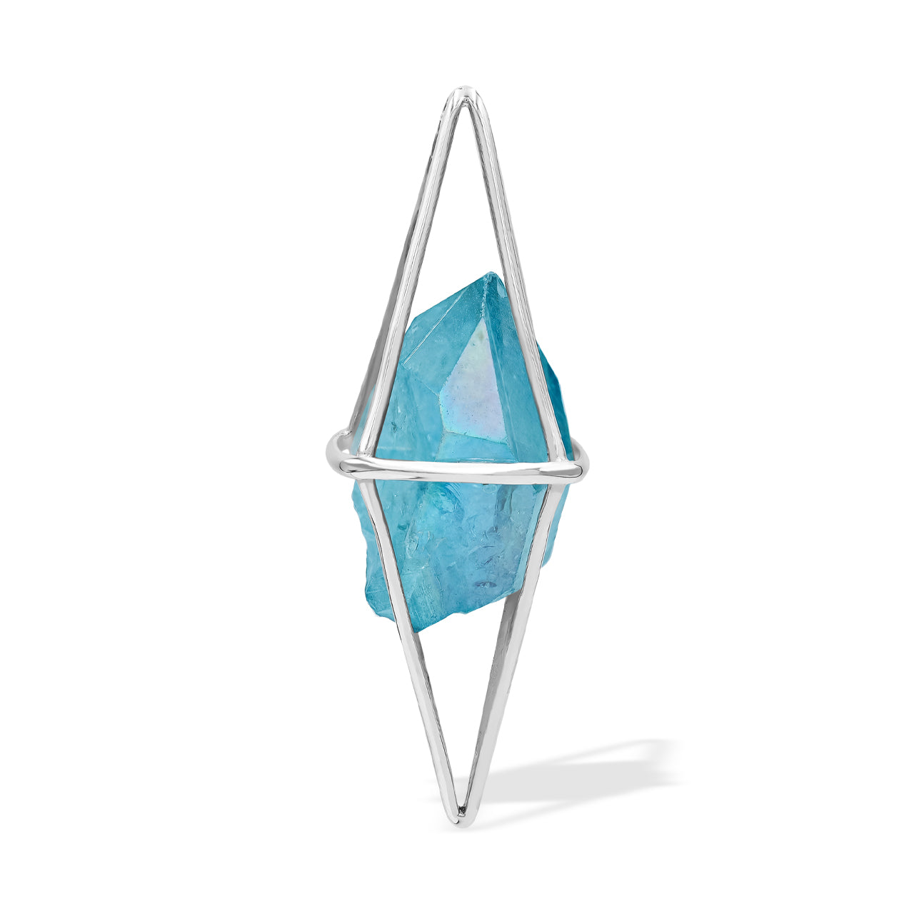 Starborn Aqua Aura Quartz Crystal Flame Cage Pendant in Sterling Silver