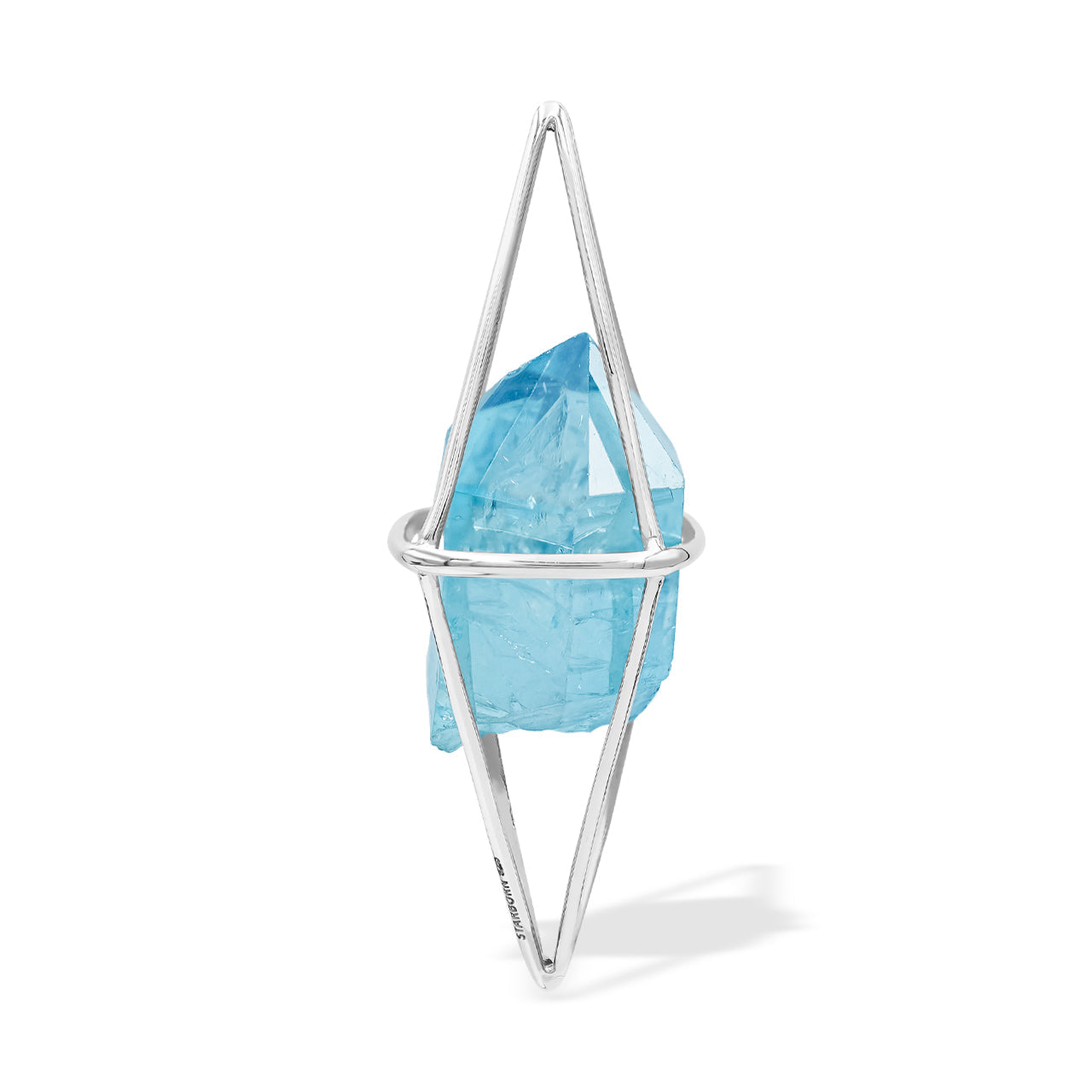 Starborn Aqua Aura Quartz Crystal Flame Cage Pendant in Sterling Silver