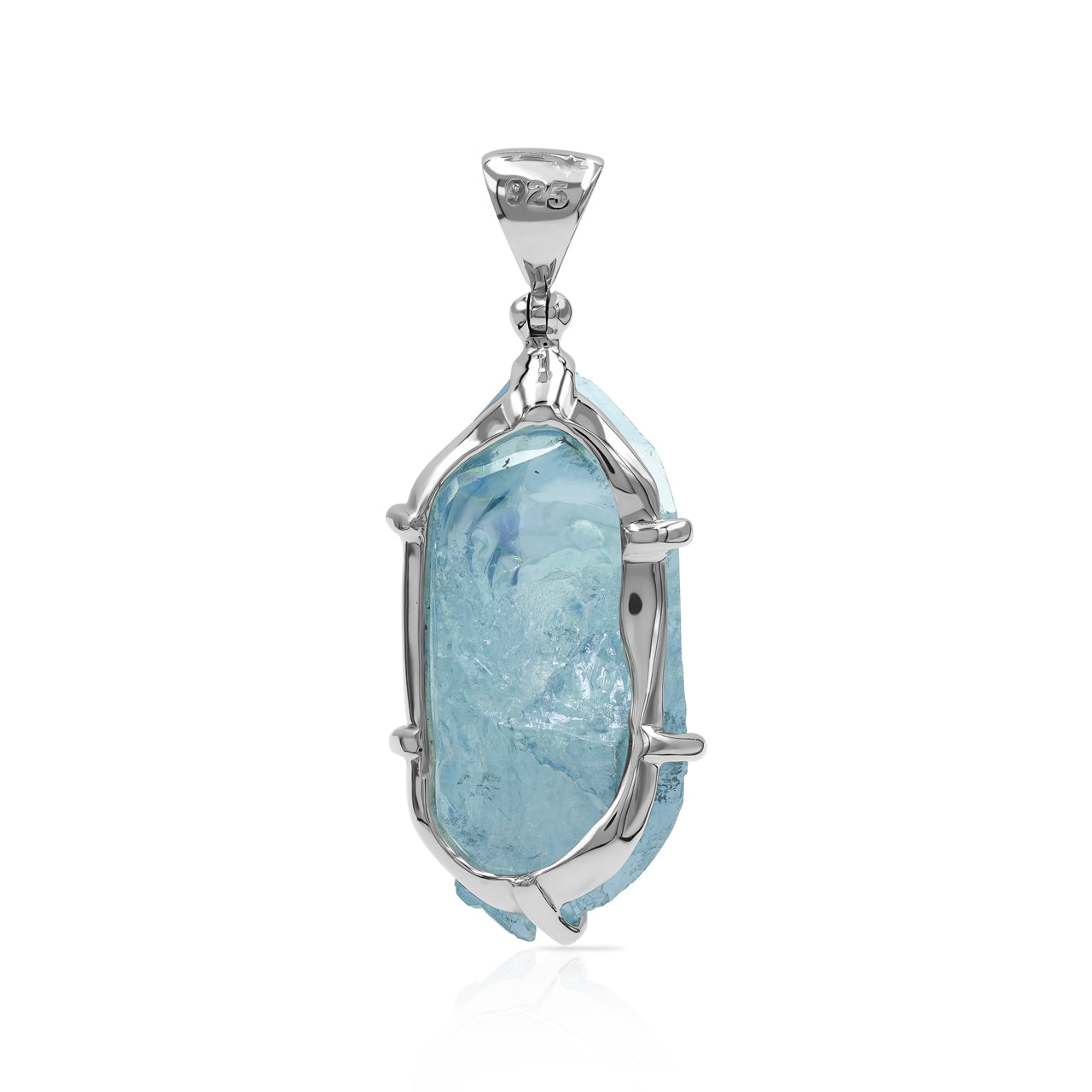 Starborn Aqua Aura Quartz Crystal Prong Set Pendant in Sterling Silver - Large