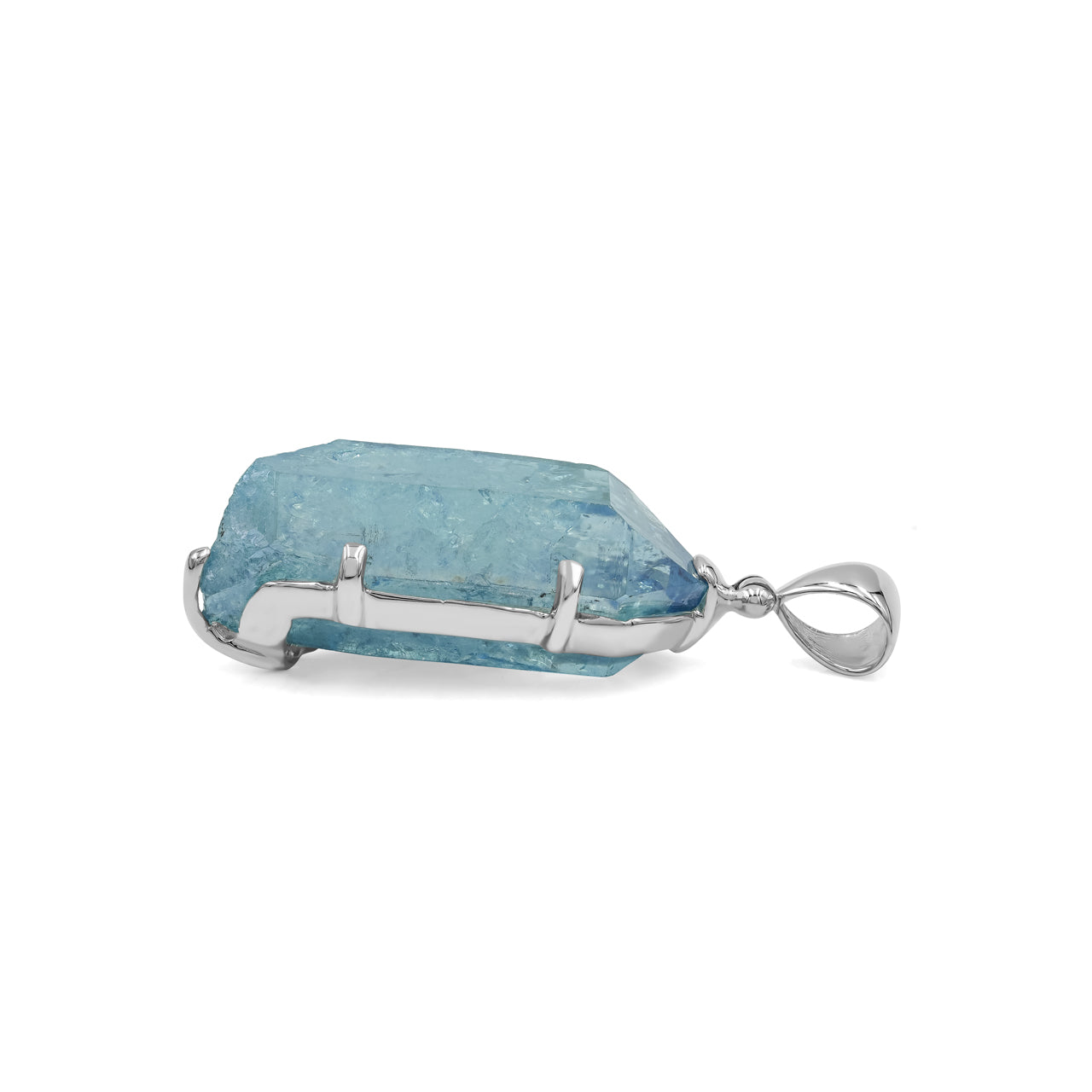 Starborn Aqua Aura Quartz Crystal Prong Set Pendant in Sterling Silver - Large